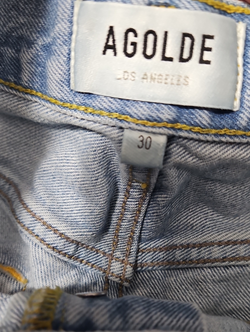 Agolde Parker Long Distressed High-Rise Cutoff Frayed Denim Shorts - Picture 7 of 9